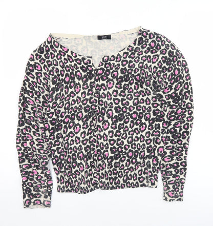 F&F Womens Pink Round Neck Animal Print Cotton Cardigan Jumper Size 10