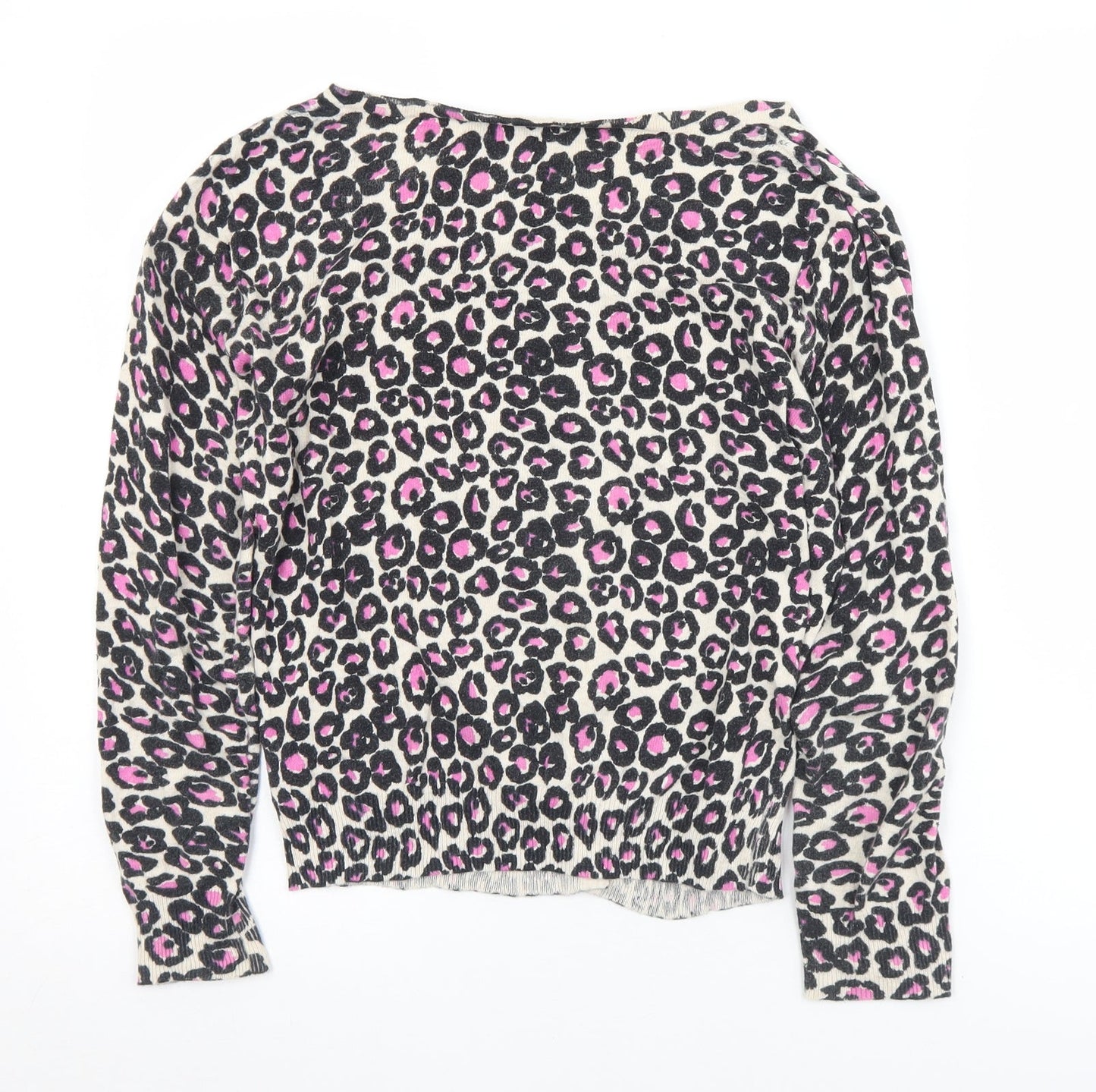 F&F Womens Pink Round Neck Animal Print Cotton Cardigan Jumper Size 10