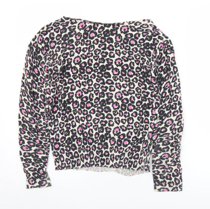 F&F Womens Pink Round Neck Animal Print Cotton Cardigan Jumper Size 10