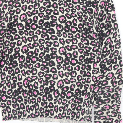 F&F Womens Pink Round Neck Animal Print Cotton Cardigan Jumper Size 10