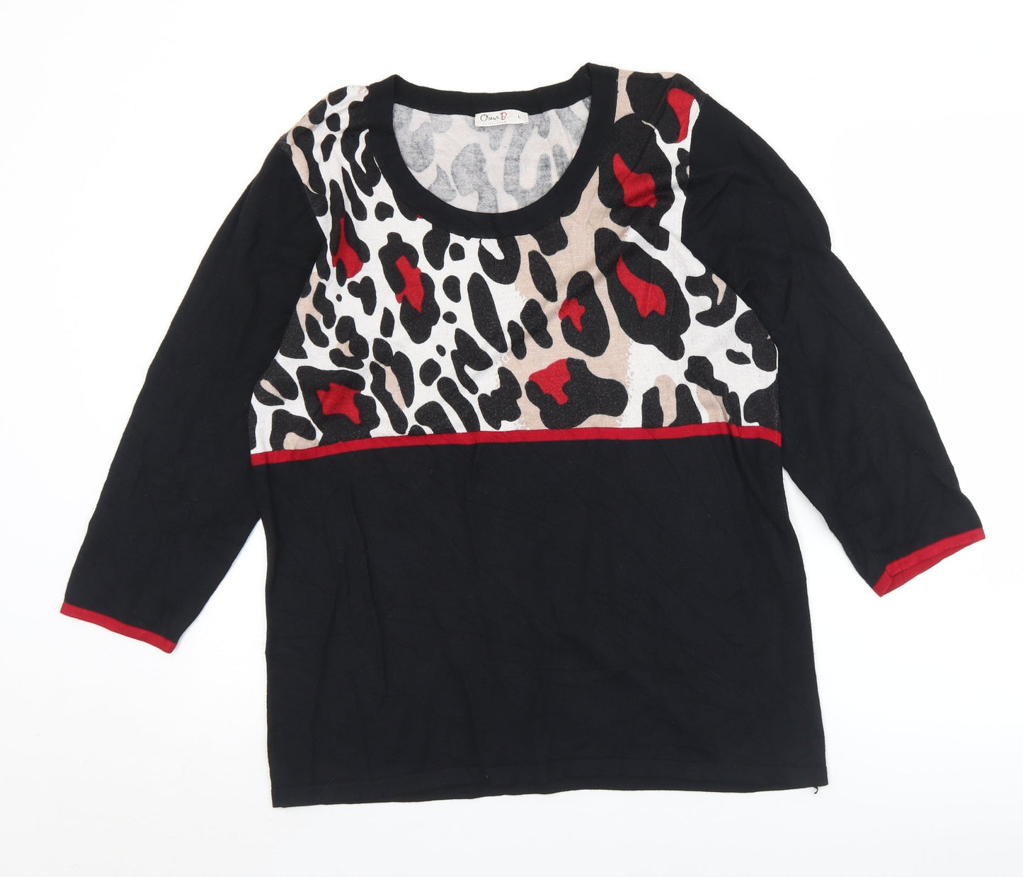 Oscar Womens Black Round Neck Animal Print Viscose Pullover Jumper Size L
