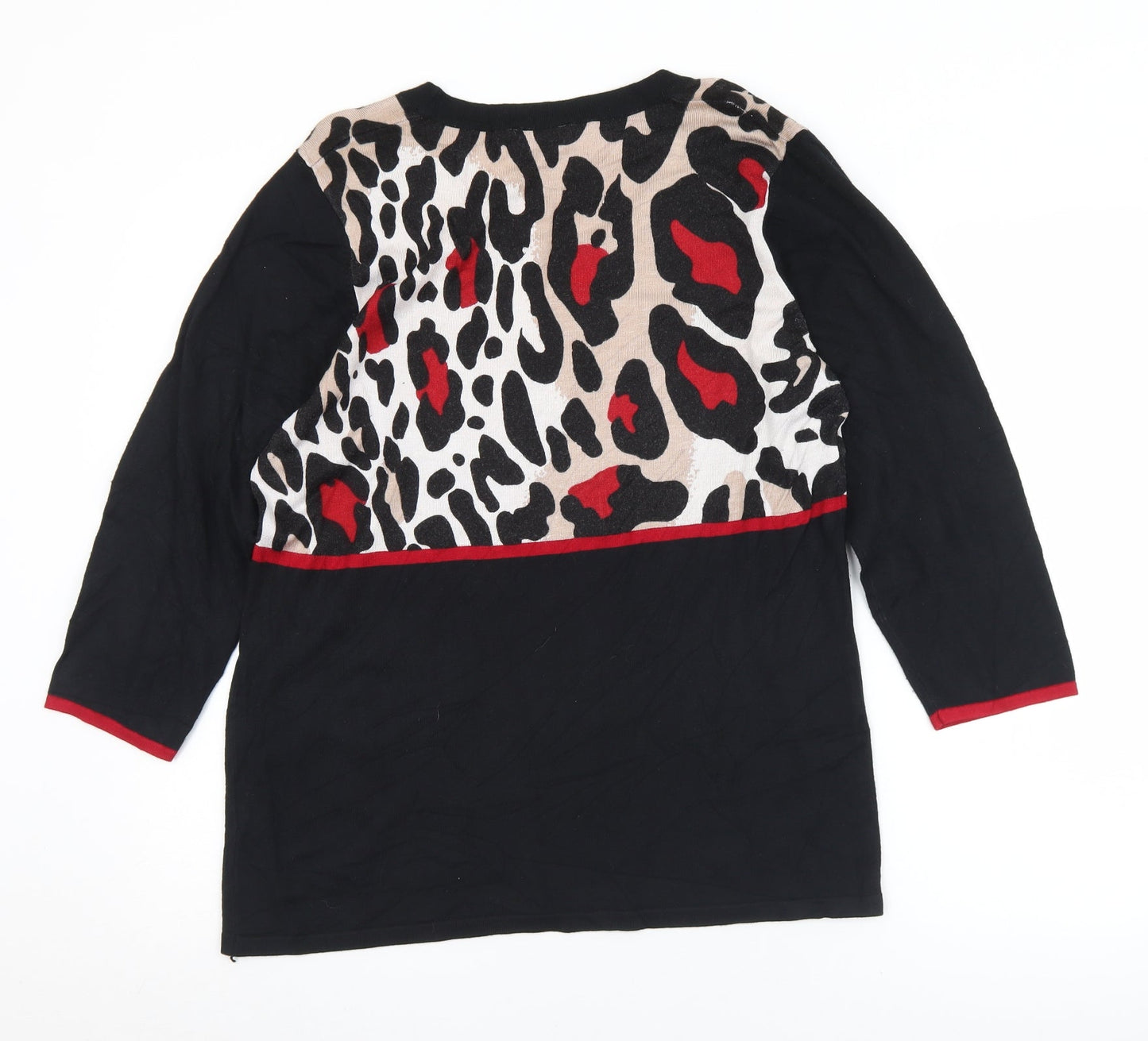 Oscar Womens Black Round Neck Animal Print Viscose Pullover Jumper Size L