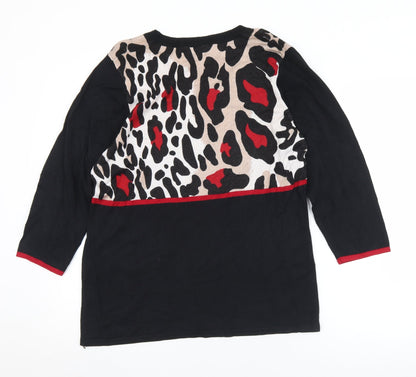 Oscar Womens Black Round Neck Animal Print Viscose Pullover Jumper Size L