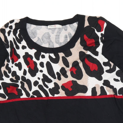 Oscar Womens Black Round Neck Animal Print Viscose Pullover Jumper Size L