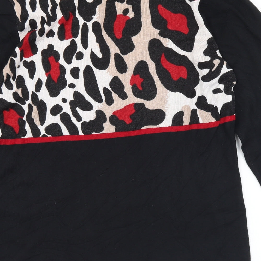 Oscar Womens Black Round Neck Animal Print Viscose Pullover Jumper Size L