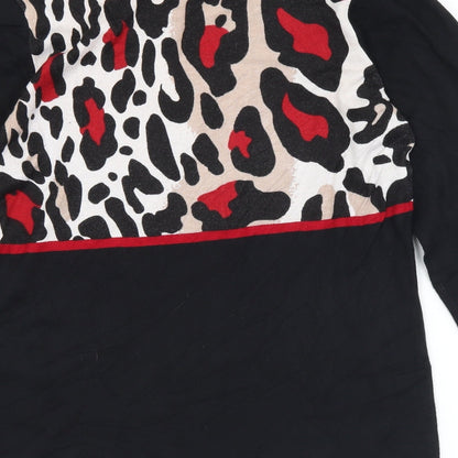 Oscar Womens Black Round Neck Animal Print Viscose Pullover Jumper Size L