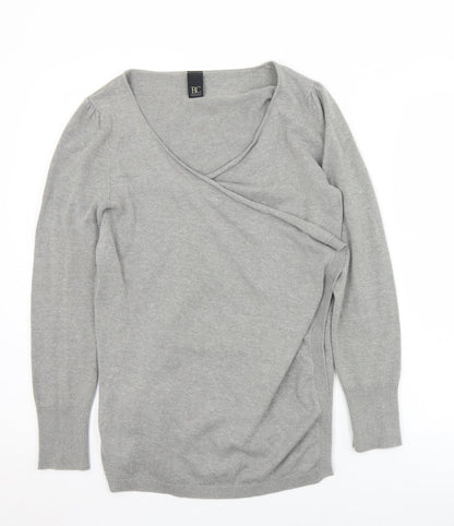 B.C. Best Connections Womens Grey V-Neck  Cotton Cardigan Jumper Size 12