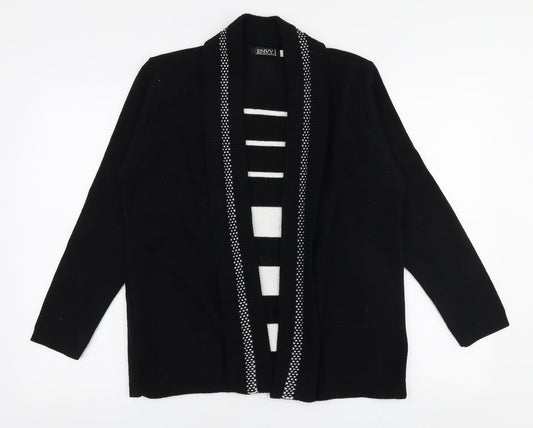 Envy Womens Black Round Neck Striped Acrylic Cardigan Jumper Size M