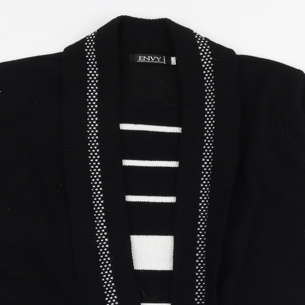 Envy Womens Black Round Neck Striped Acrylic Cardigan Jumper Size M
