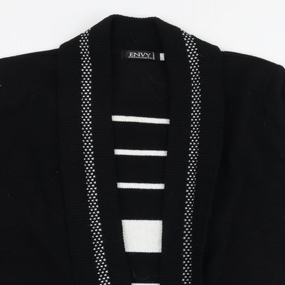 Envy Womens Black Round Neck Striped Acrylic Cardigan Jumper Size M