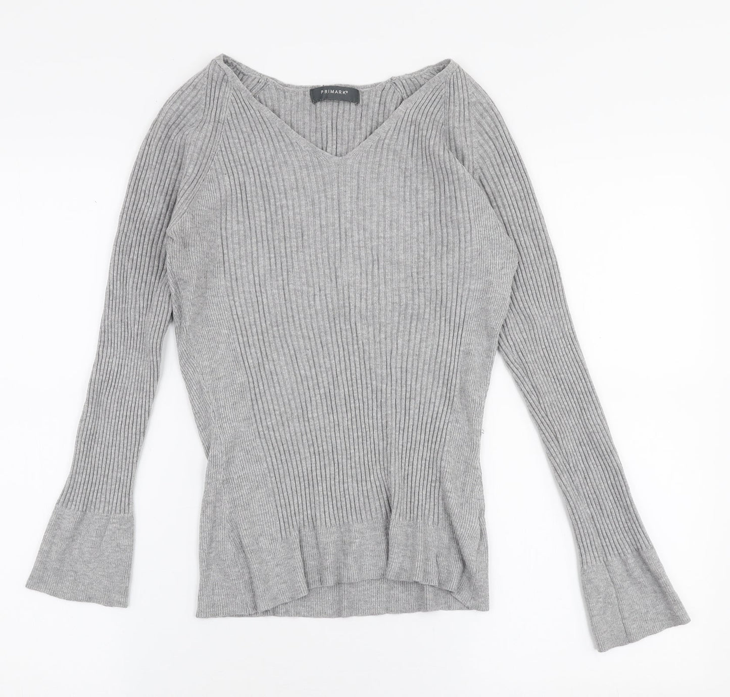 Primark Womens Grey V-Neck  Viscose Pullover Jumper Size L