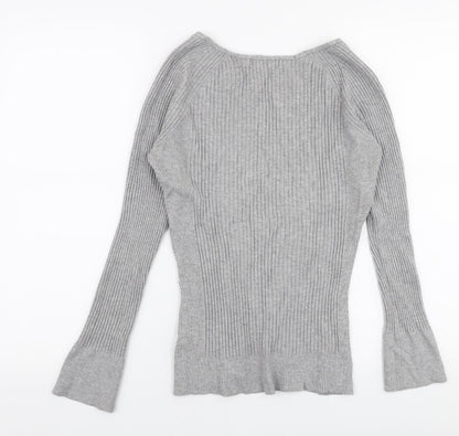 Primark Womens Grey V-Neck  Viscose Pullover Jumper Size L