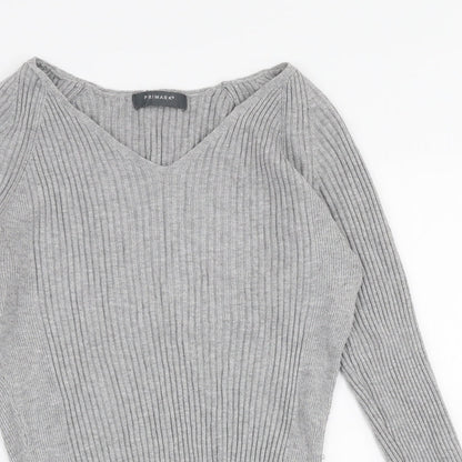 Primark Womens Grey V-Neck  Viscose Pullover Jumper Size L