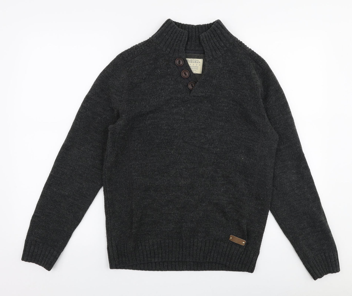 Burton Mens Grey Collared  Acrylic Pullover Jumper Size S