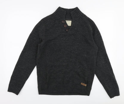 Burton Mens Grey Collared  Acrylic Pullover Jumper Size S