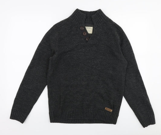 Burton Mens Grey Collared  Acrylic Pullover Jumper Size S