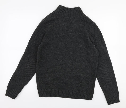 Burton Mens Grey Collared  Acrylic Pullover Jumper Size S