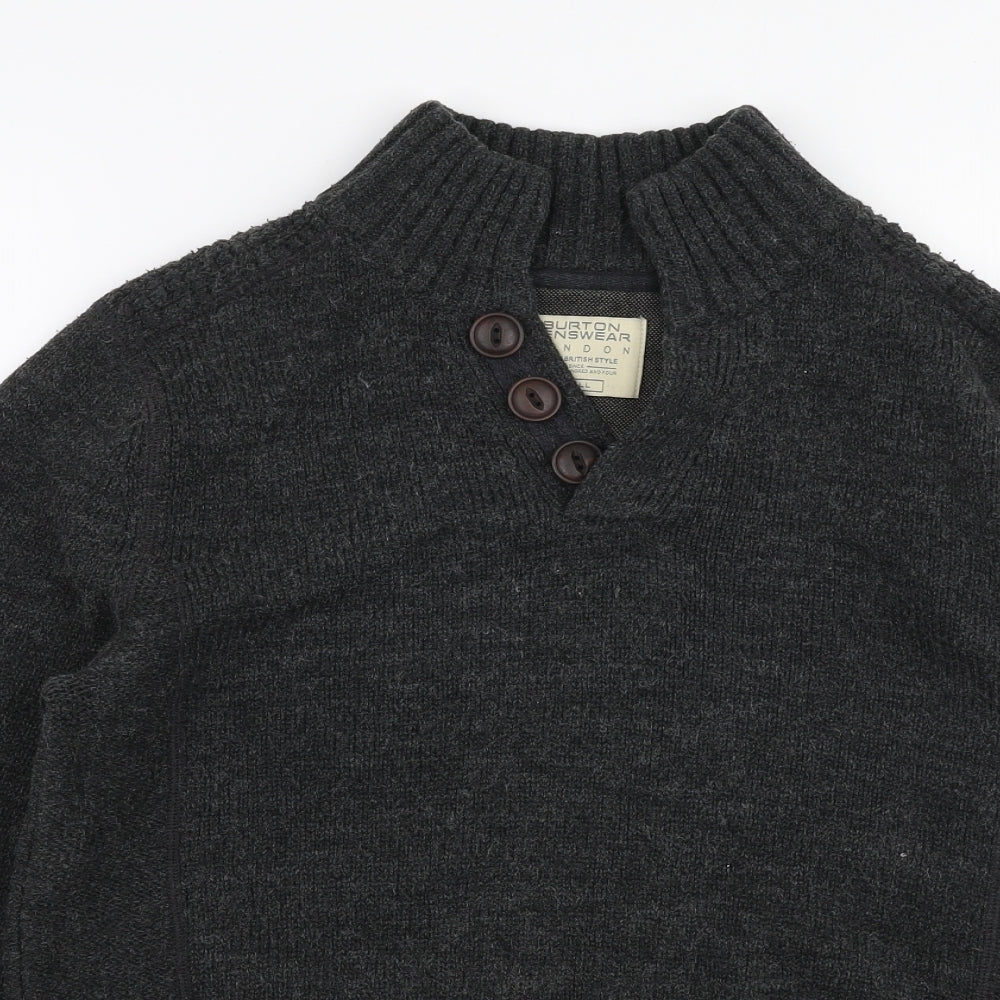 Burton Mens Grey Collared  Acrylic Pullover Jumper Size S