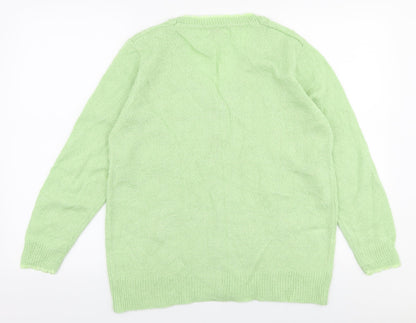 Reflect Womens Green V-Neck Floral Acrylic Cardigan Jumper Size L
