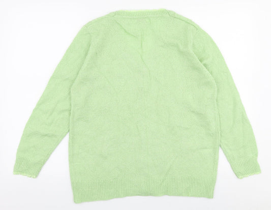 Reflect Womens Green V-Neck Floral Acrylic Cardigan Jumper Size L