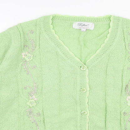 Reflect Womens Green V-Neck Floral Acrylic Cardigan Jumper Size L
