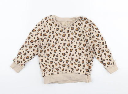 Dunnes Stores Girls Beige Animal Print Cotton Pullover Sweatshirt Size 2-3 Years  Pullover