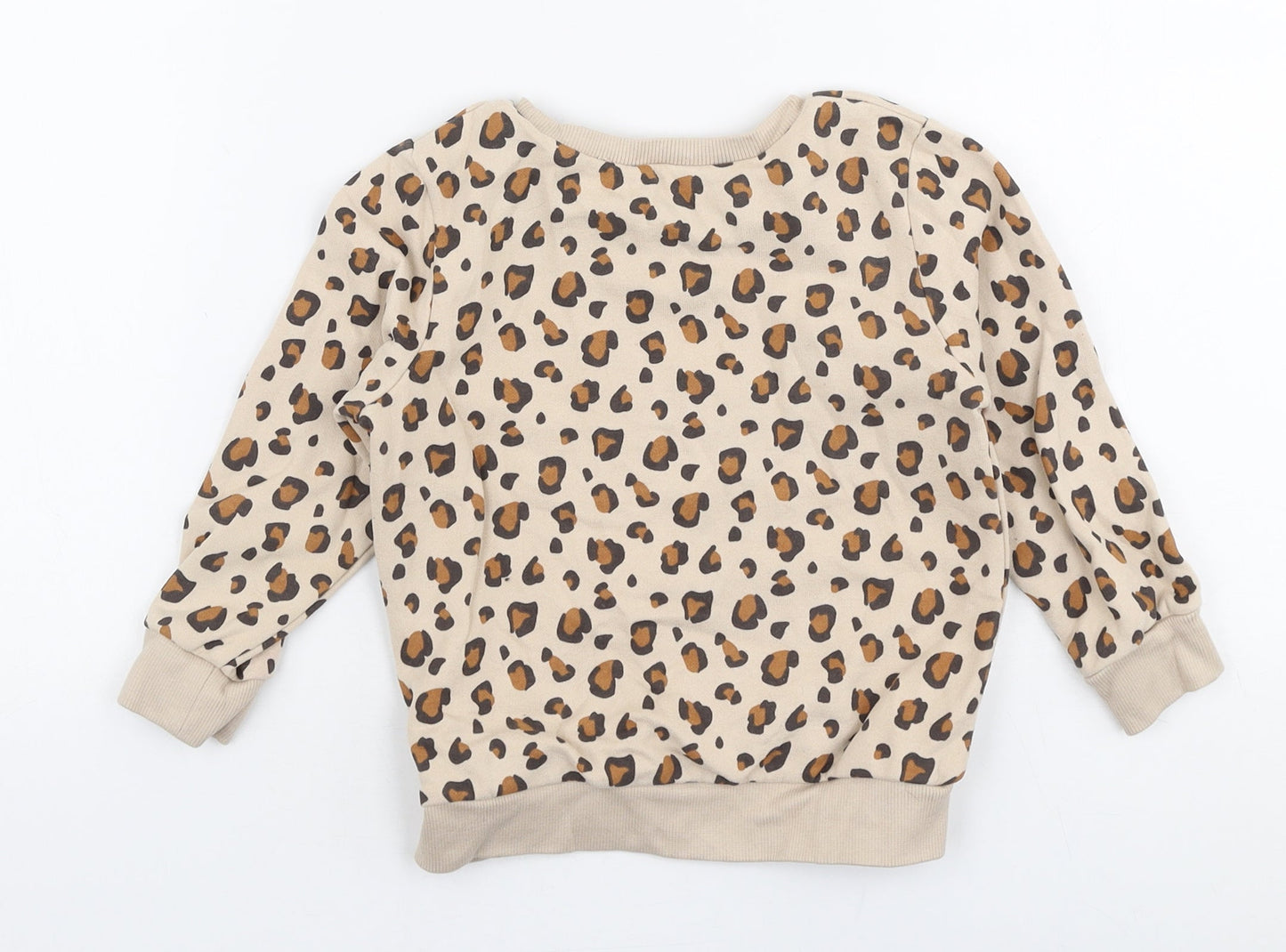 Dunnes Stores Girls Beige Animal Print Cotton Pullover Sweatshirt Size 2-3 Years  Pullover