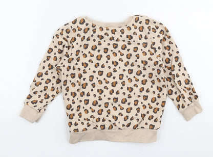 Dunnes Stores Girls Beige Animal Print Cotton Pullover Sweatshirt Size 2-3 Years  Pullover