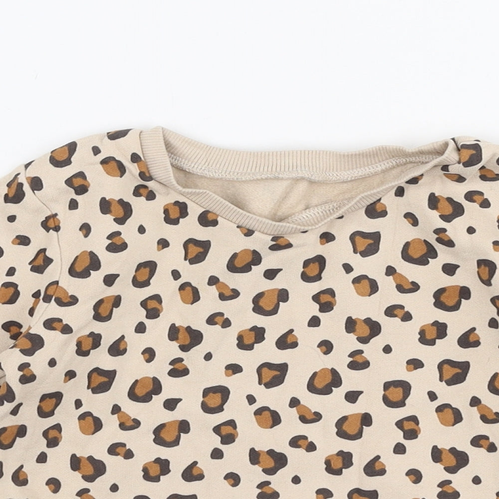 Dunnes Stores Girls Beige Animal Print Cotton Pullover Sweatshirt Size 2-3 Years  Pullover