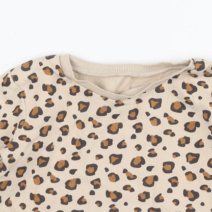 Dunnes Stores Girls Beige Animal Print Cotton Pullover Sweatshirt Size 2-3 Years  Pullover