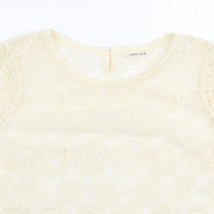 Womens UK Size 16 Indigo Ivory Basic Blouse