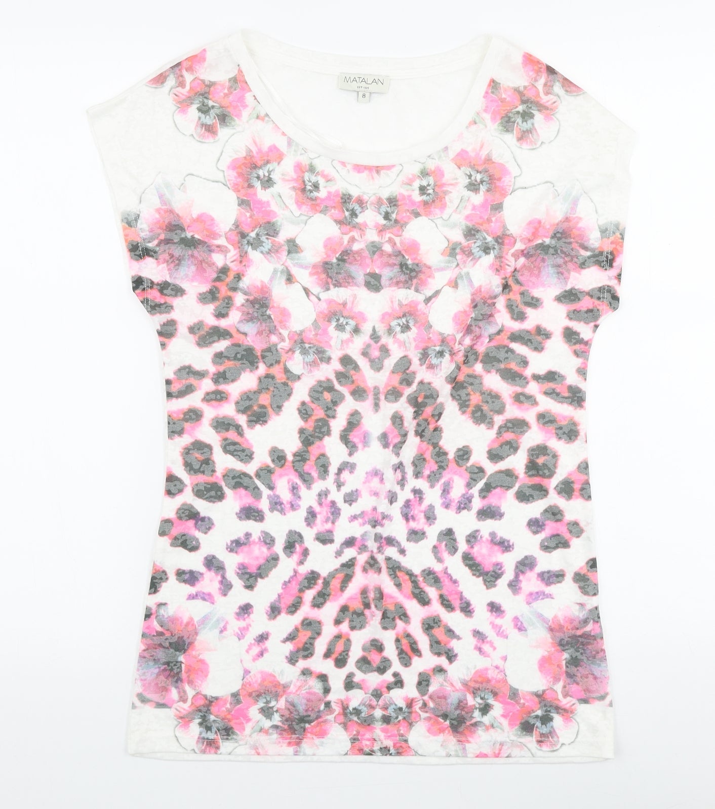 Matalan Womens Multicoloured Floral Polyester Jersey T-Shirt Size 8 Round Neck