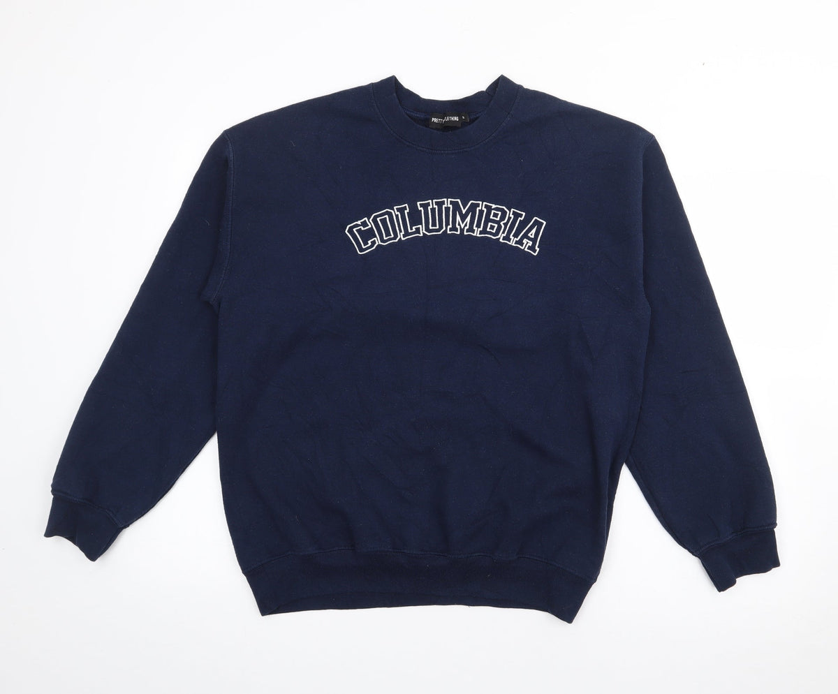 Additional front view of PRETTYLITTLETHING women’s blue polyester pullover sweatshirt, size S