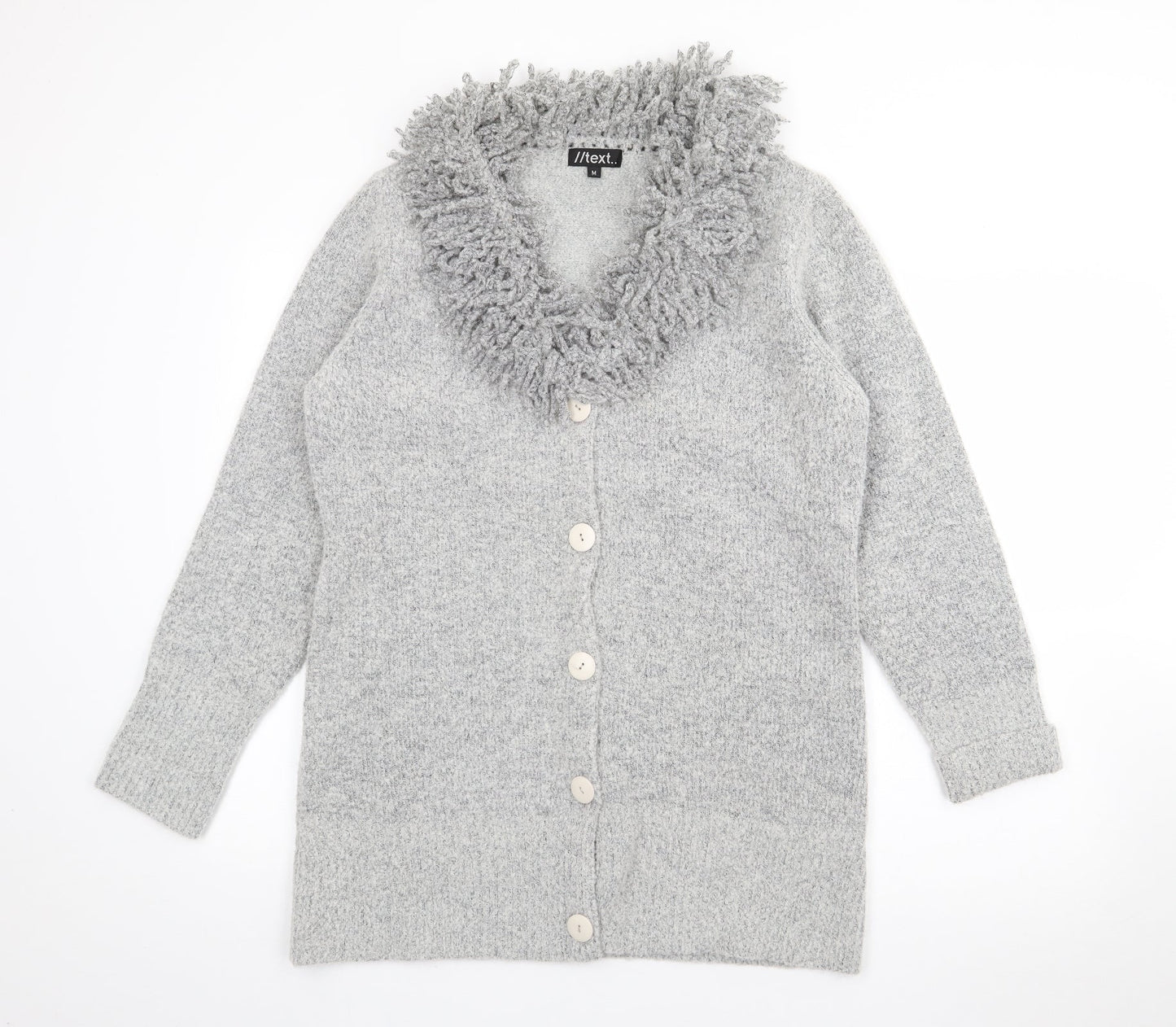 Womens UK Size M Text Grey Cardigan Jumper