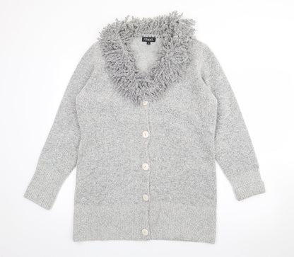 Womens UK Size M Text Grey Cardigan Jumper