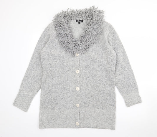Womens UK Size M Text Grey Cardigan Jumper