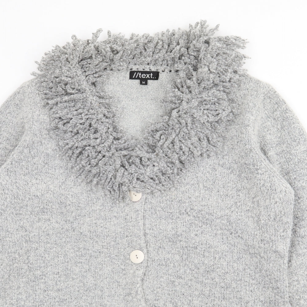 Womens UK Size M Text Grey Cardigan Jumper
