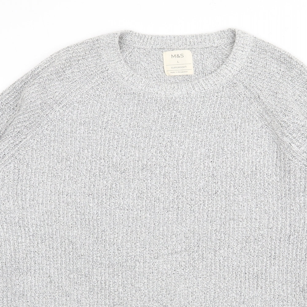 Marks and Spencer Mens Grey Crew Neck  Polyamide Pullover Jumper Size L