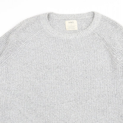 Marks and Spencer Mens Grey Crew Neck  Polyamide Pullover Jumper Size L
