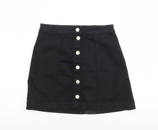 PRETTYLITTLETHING Womens Black  Polyester A-Line Skirt Size 10