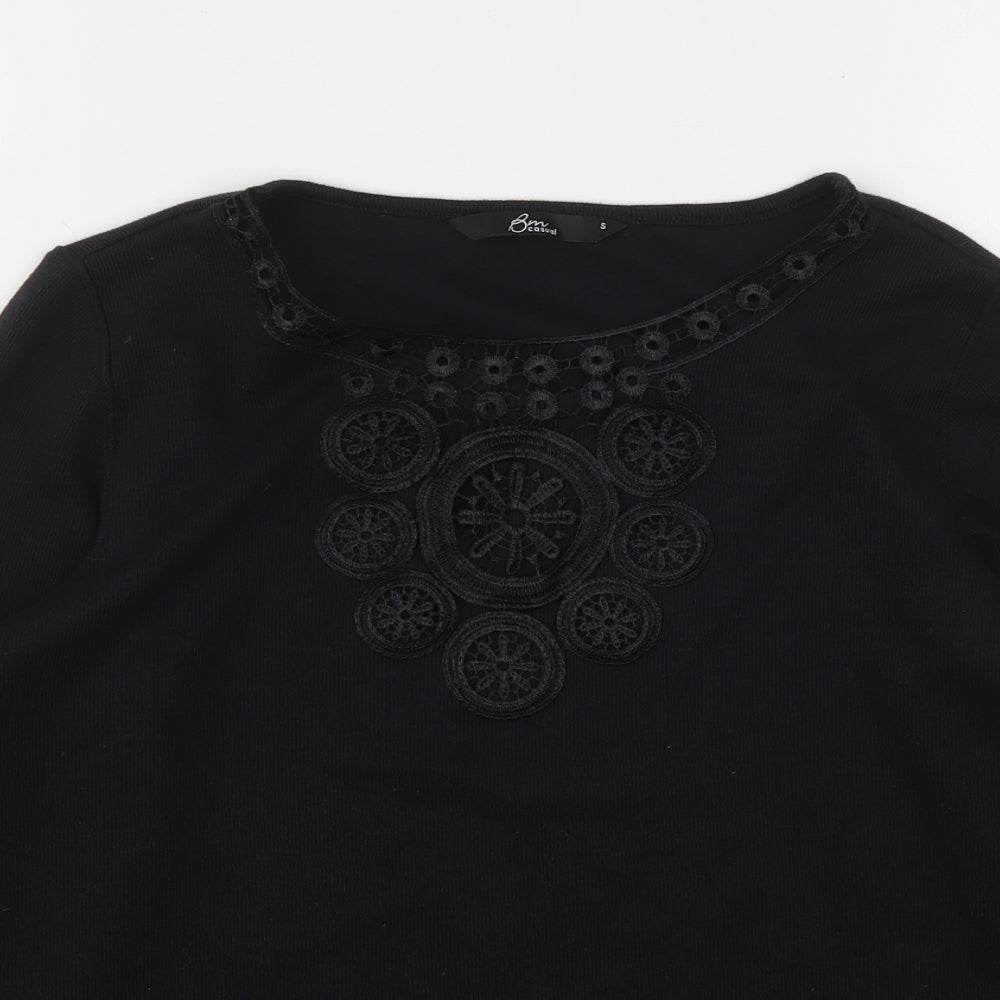 Womens UK Size S Bonmarché Black Basic T-Shirt
