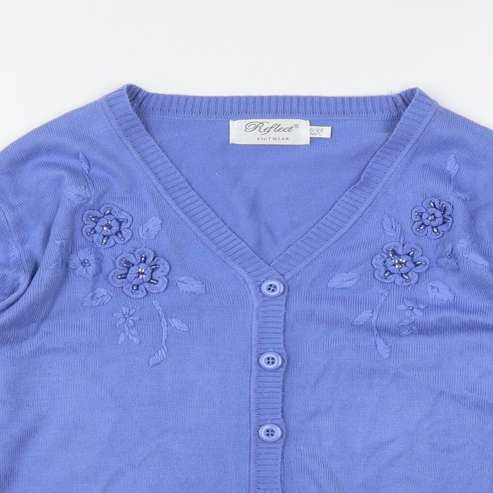 Womens UK Size M Reflect Blue Cardigan Jumper