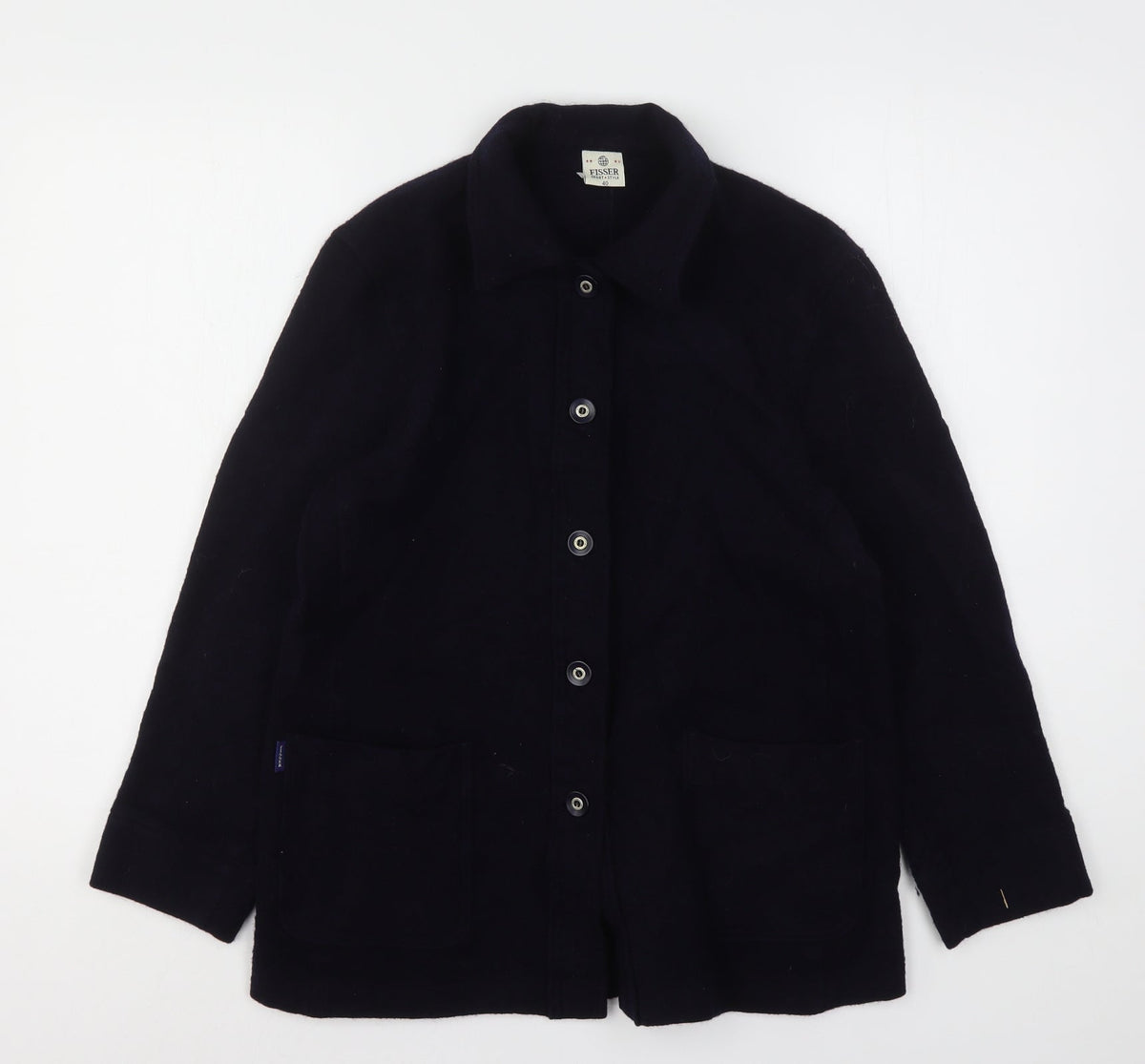 Additional front view of Fisser women’s blue polyester basic button-up, size UK 12, collared