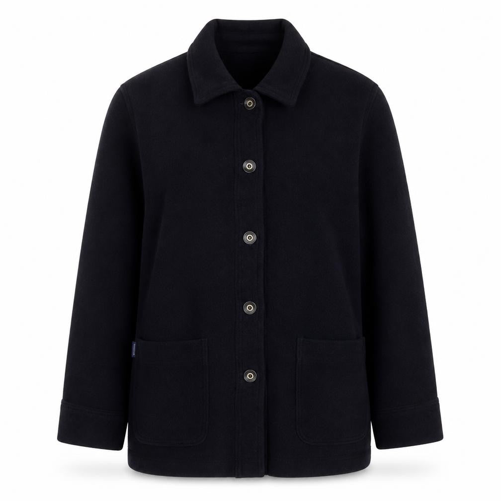 Front view of Fisser women’s blue polyester basic button-up, size UK 12, collared