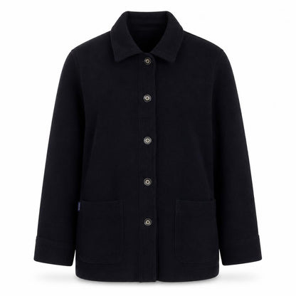 Front view of Fisser women’s blue polyester basic button-up, size UK 12, collared