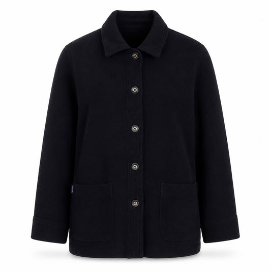 Front view of Fisser women’s blue polyester basic button-up, size UK 12, collared