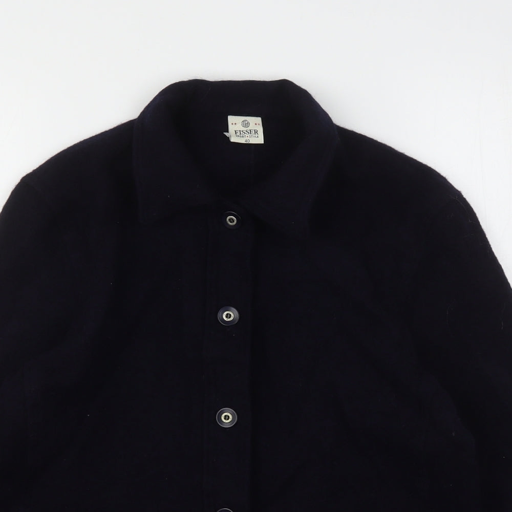 Close-up detail of Fisser women’s blue polyester basic button-up, size UK 12, collared