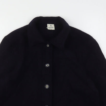 Close-up detail of Fisser women’s blue polyester basic button-up, size UK 12, collared