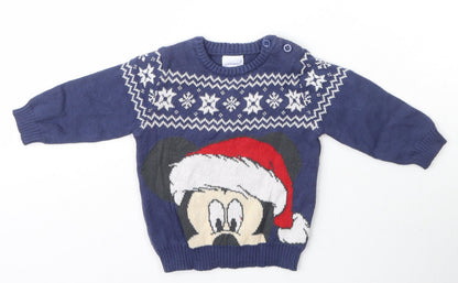 Disneyland Paris Boys Blue Fair Isle Cotton Pullover Jumper Size 6-9 Months   - Minnie Mouse