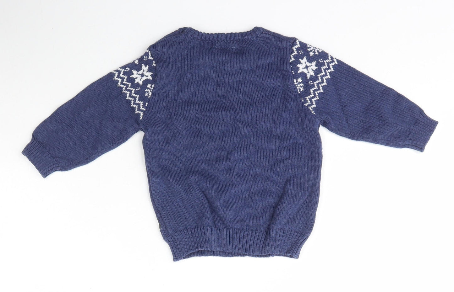 Disneyland Paris Boys Blue Fair Isle Cotton Pullover Jumper Size 6-9 Months   - Minnie Mouse